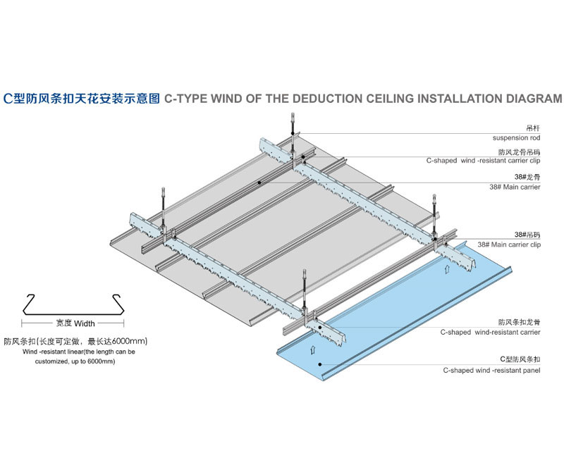Installation diagram of aluminum strip buckle ceiling C- type windproof aluminum strip buckle